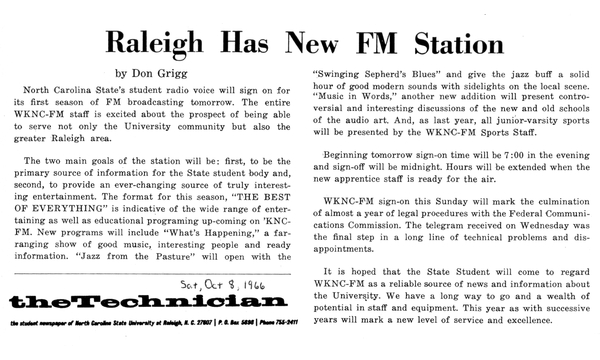 WKNC-FM (1966-1979) and WPAK-AM (1968-1971)